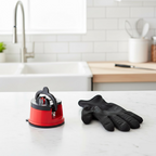 Detailed view of the non-slip base on the manual knife sharpener.