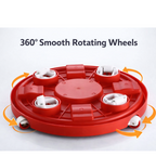 Full view of the vibrant red plastic LPG gas cylinder trolley.