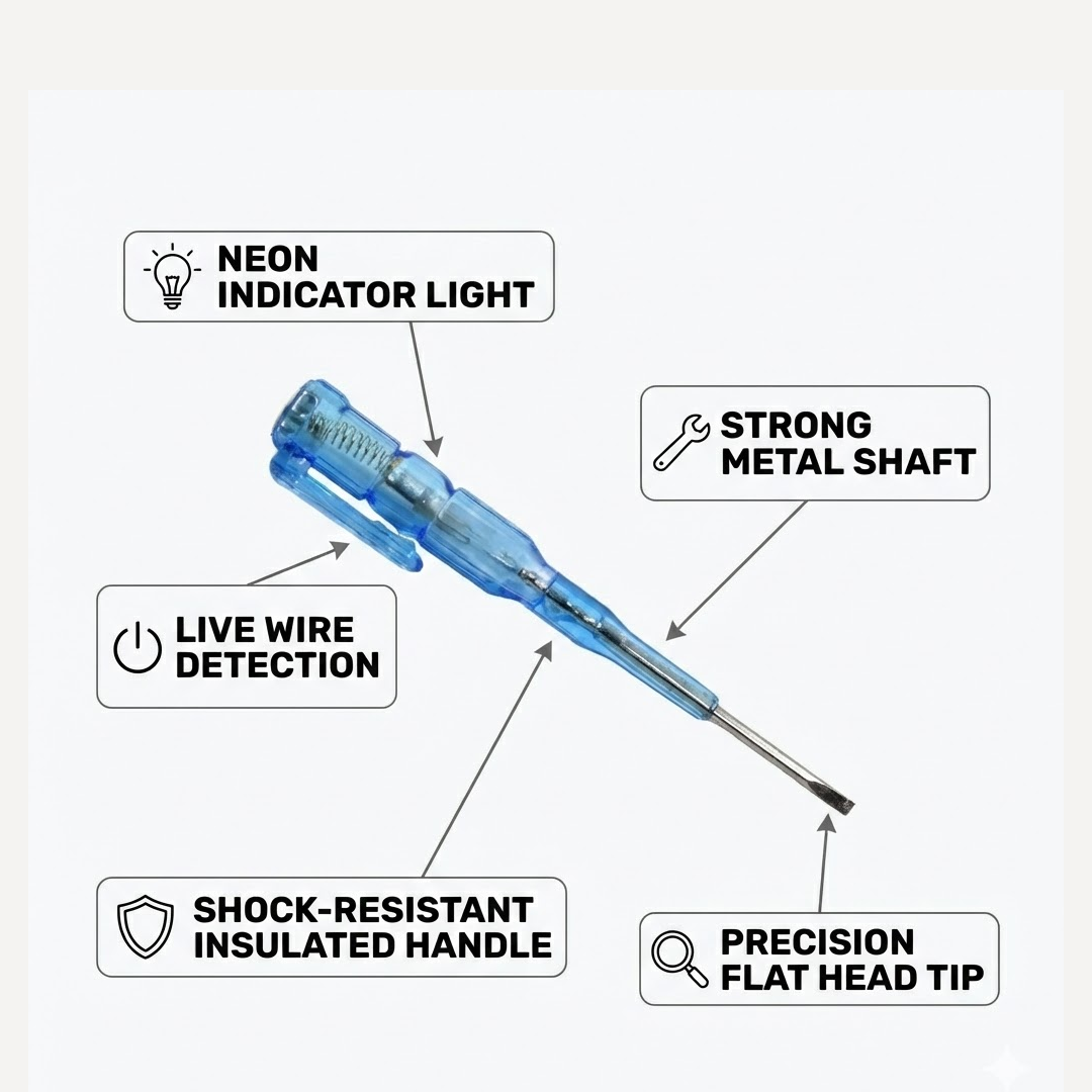 Insulated Voltage Tester Screwdriver featuring a transparent handle for safe use.