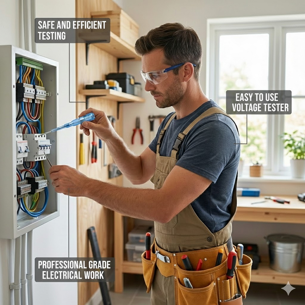 Voltage Tester Screwdriver in action, safely measuring an electrical wire.