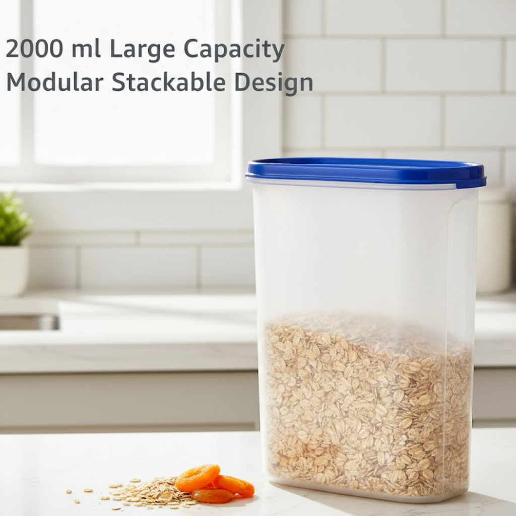 Transparent 2000ml container storing dry kidney beans, showcasing its freshness-preserving design.