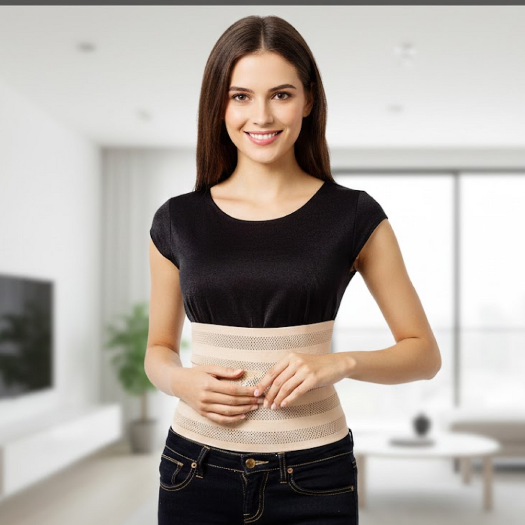 Side view of the body shaper belt, showcasing its slimming effect on the waist.