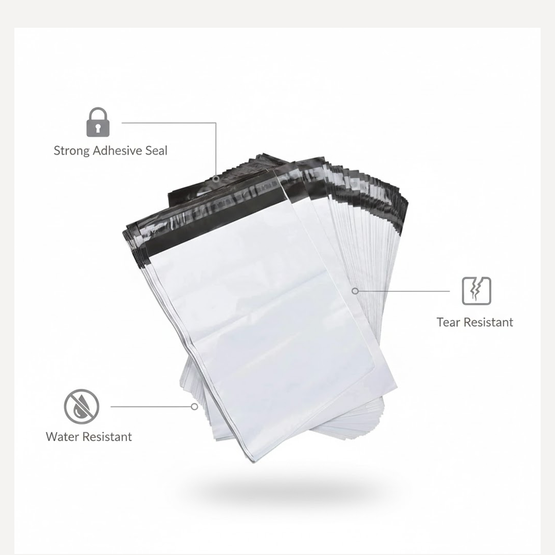 Close-up of the durable, tamper-evident material of the courier bag.