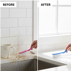 Cleaning brush gently scrubbing dirt off fresh vegetables.