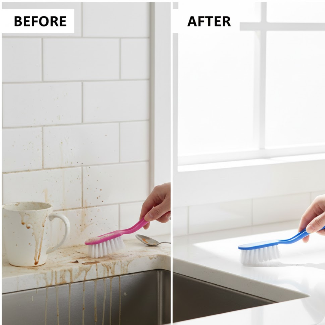 Cleaning brush gently scrubbing dirt off fresh vegetables.