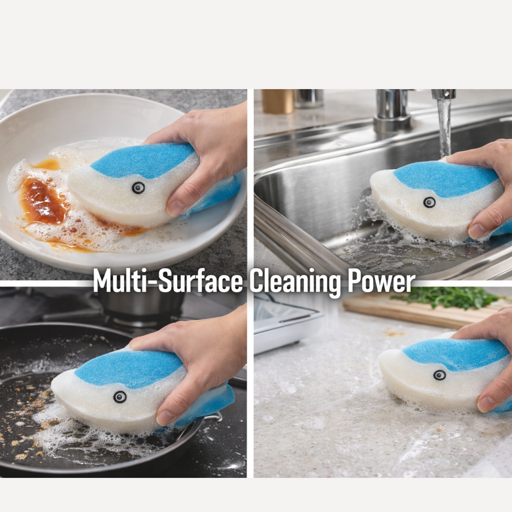 Dolfin Reusable Kitchen Sponge in its original packaging, highlighting brand details.