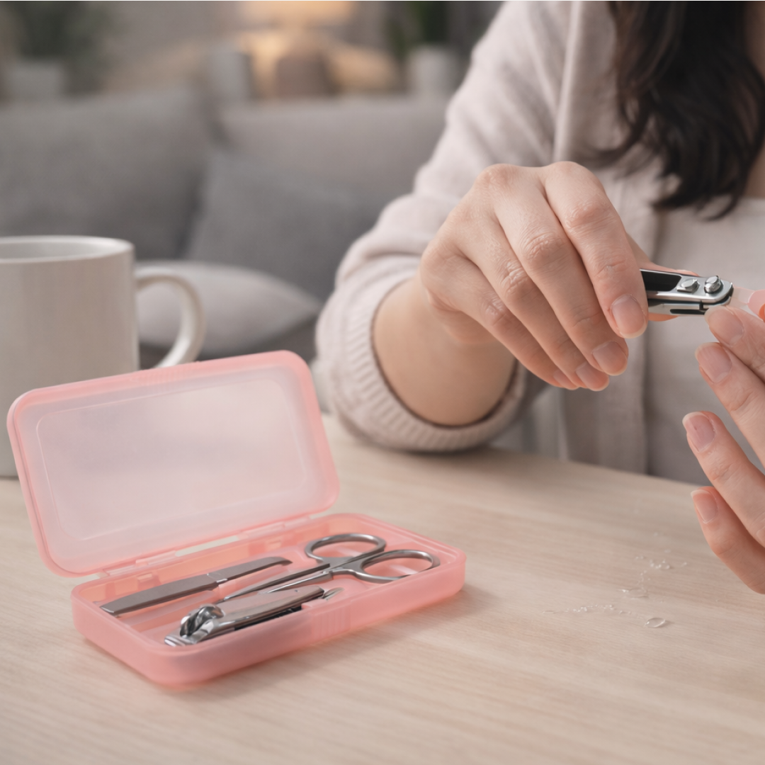 All the portable nail tools from the AuriGlam set laid out for inspection.