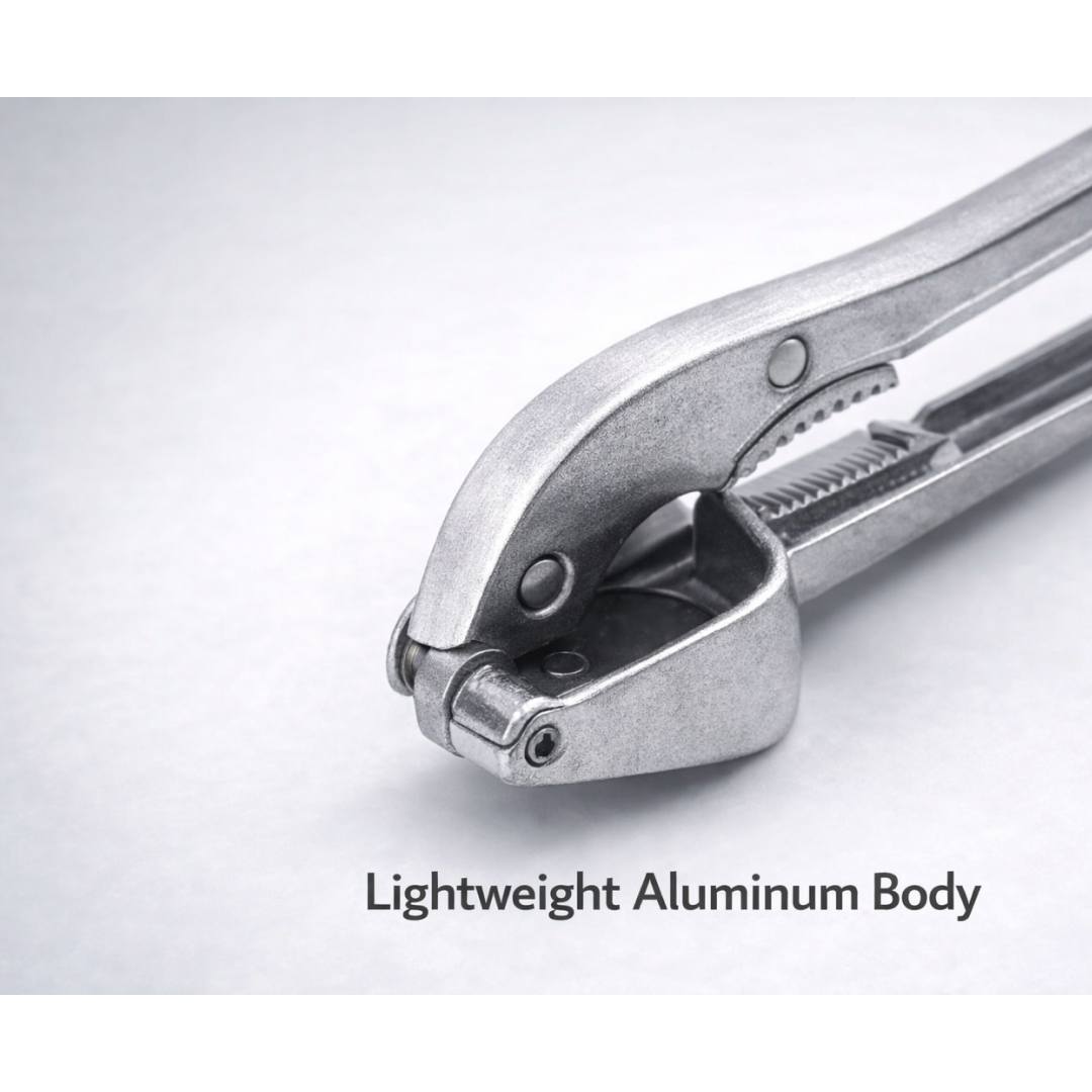 Ergonomically designed aluminum garlic press for comfortable handling.