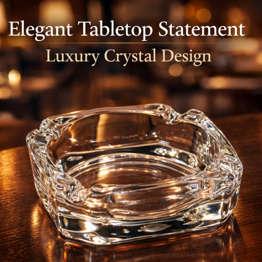 Detailed diagram illustrating the dimensions of the elegant glass ashtray.