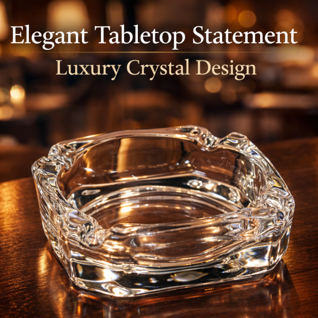 Detailed diagram illustrating the dimensions of the elegant glass ashtray.