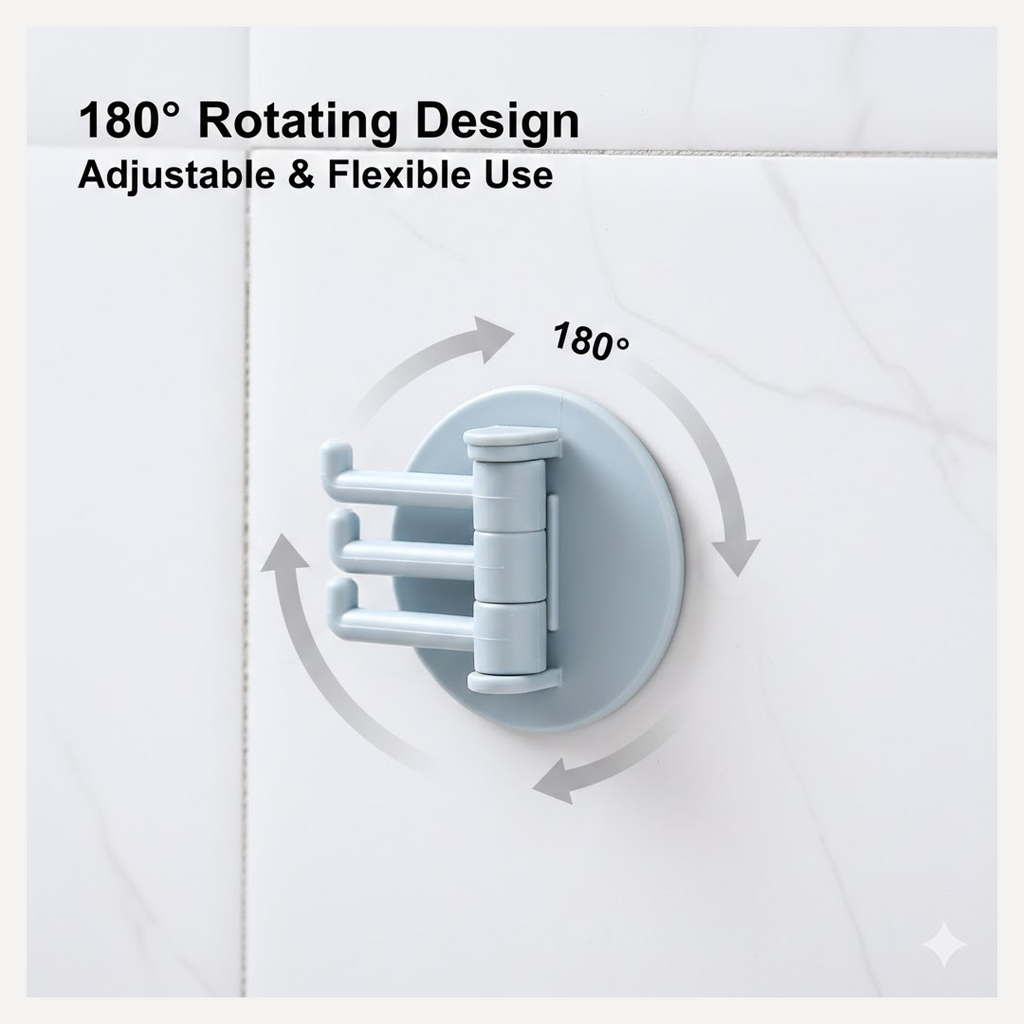 Detailed view of the punch-free adhesive wall hook showing its three foldable arms.