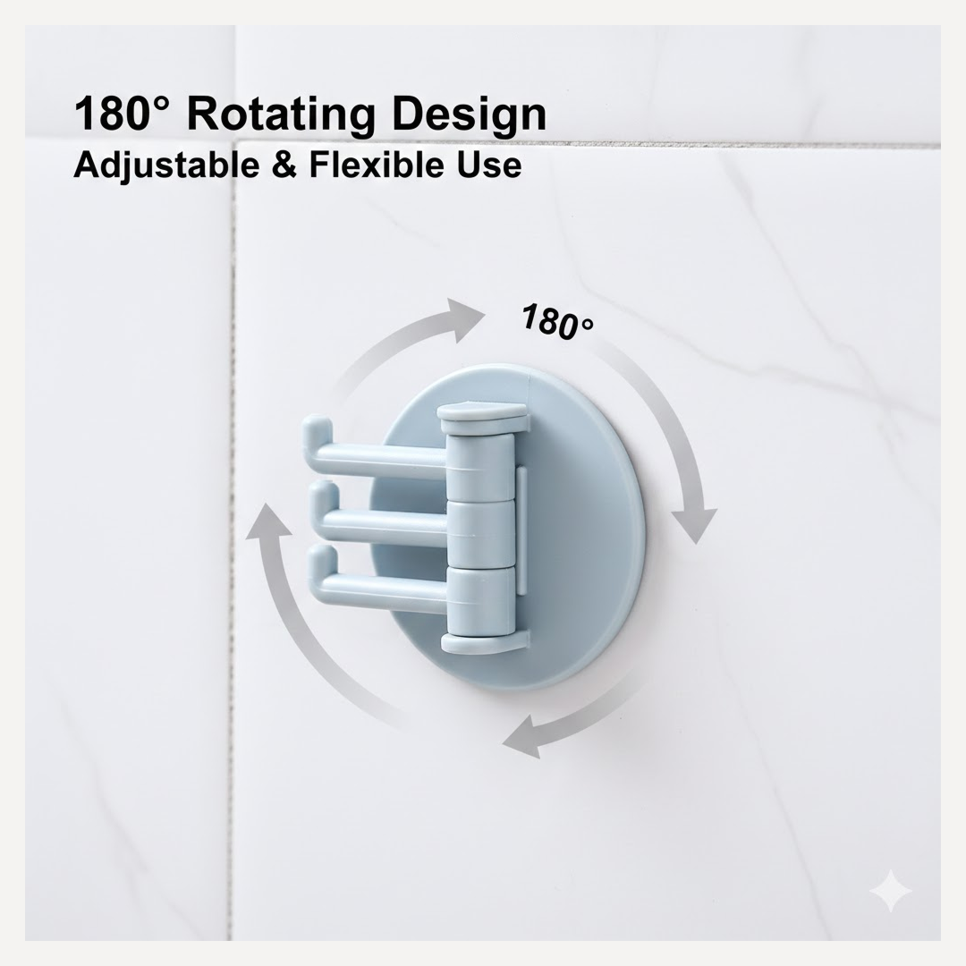 Detailed view of the punch-free adhesive wall hook showing its three foldable arms.