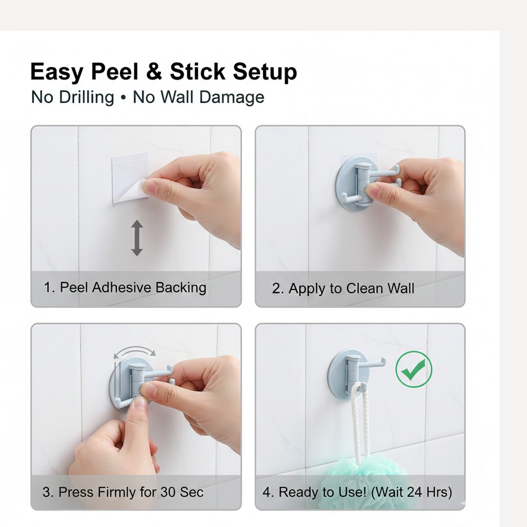 Close-up of the durable ABS plastic material and 3-hook design of the rotating wall organizer.