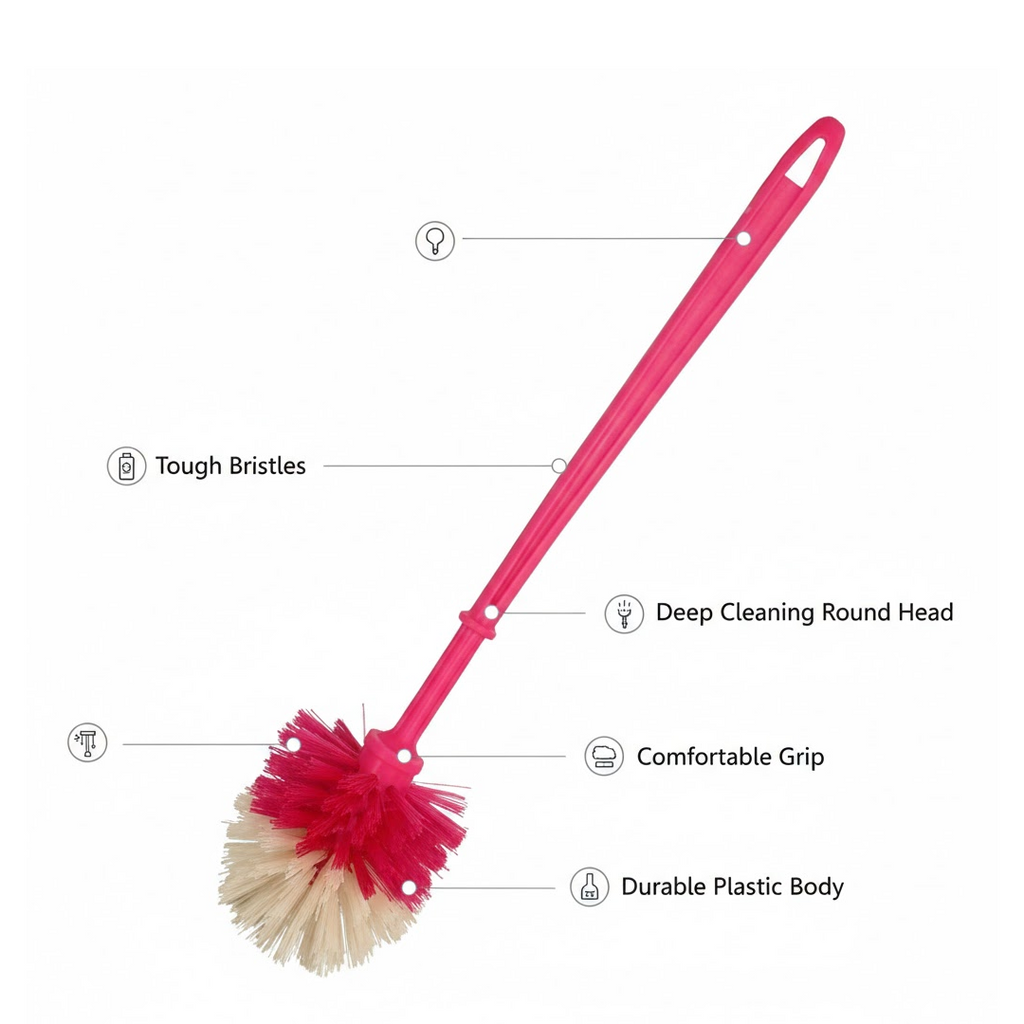 Close-up of the sturdy, flexible bristles for effective toilet cleaning.