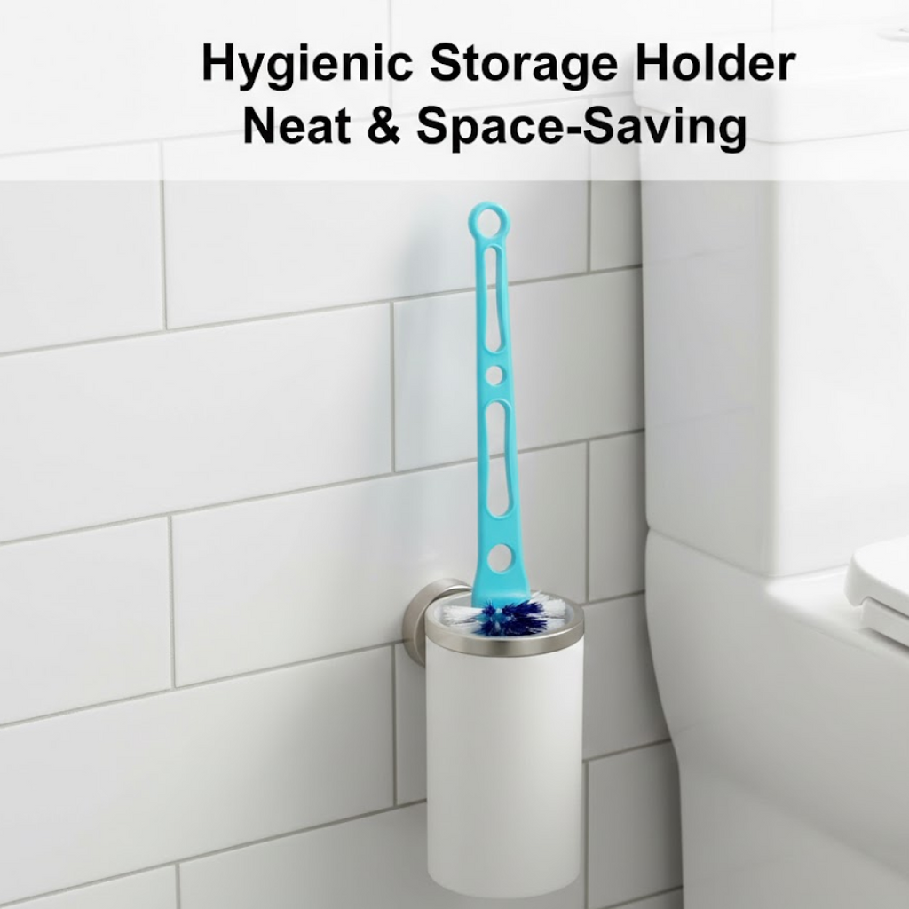 Side view of the innovative hockey stick toilet brush design.