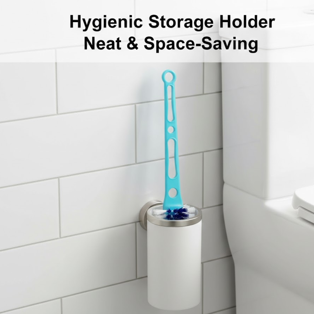 Side view of the innovative hockey stick toilet brush design.