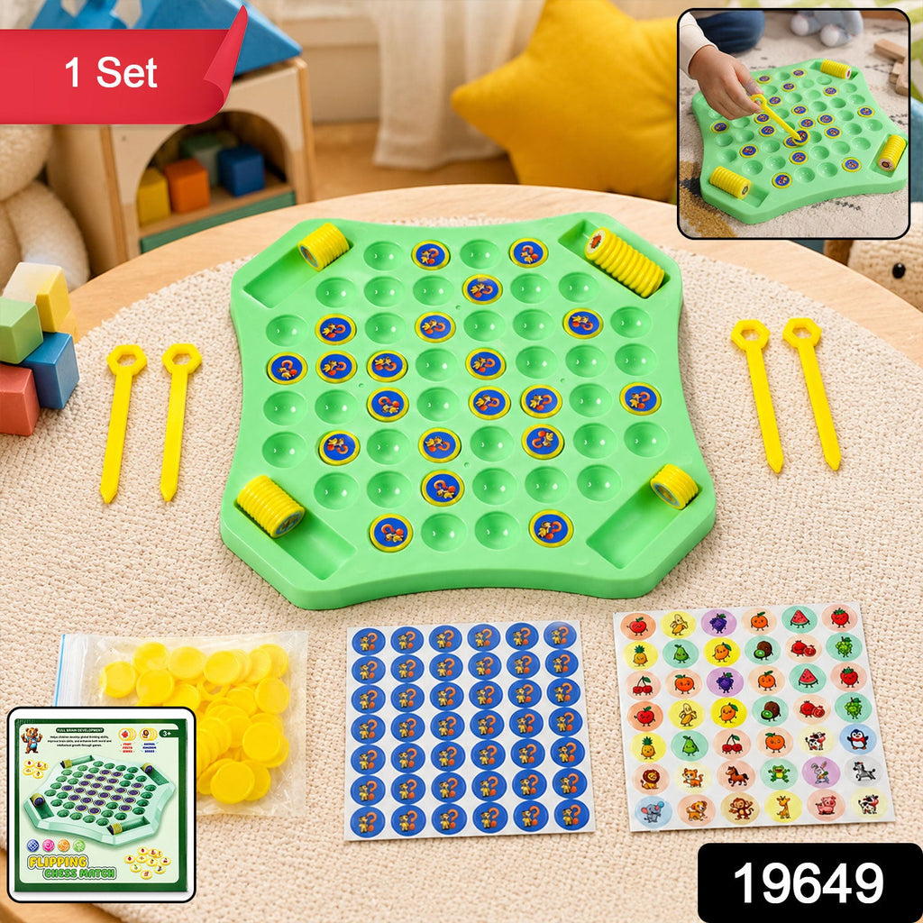 Interactive flip and match game board featuring character tokens for memory building