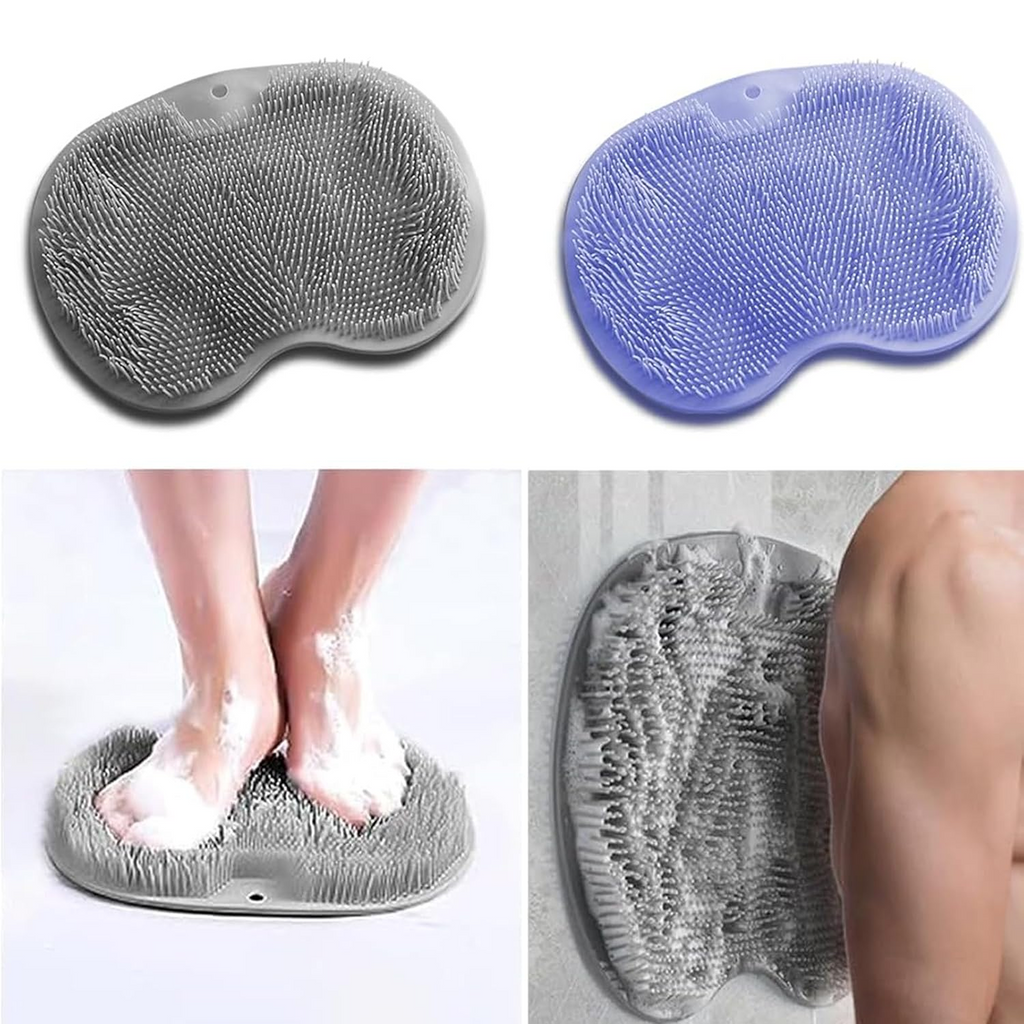 Silicone bath massage cushion with suction cups for back massage and foot exfoliating scrubber mat