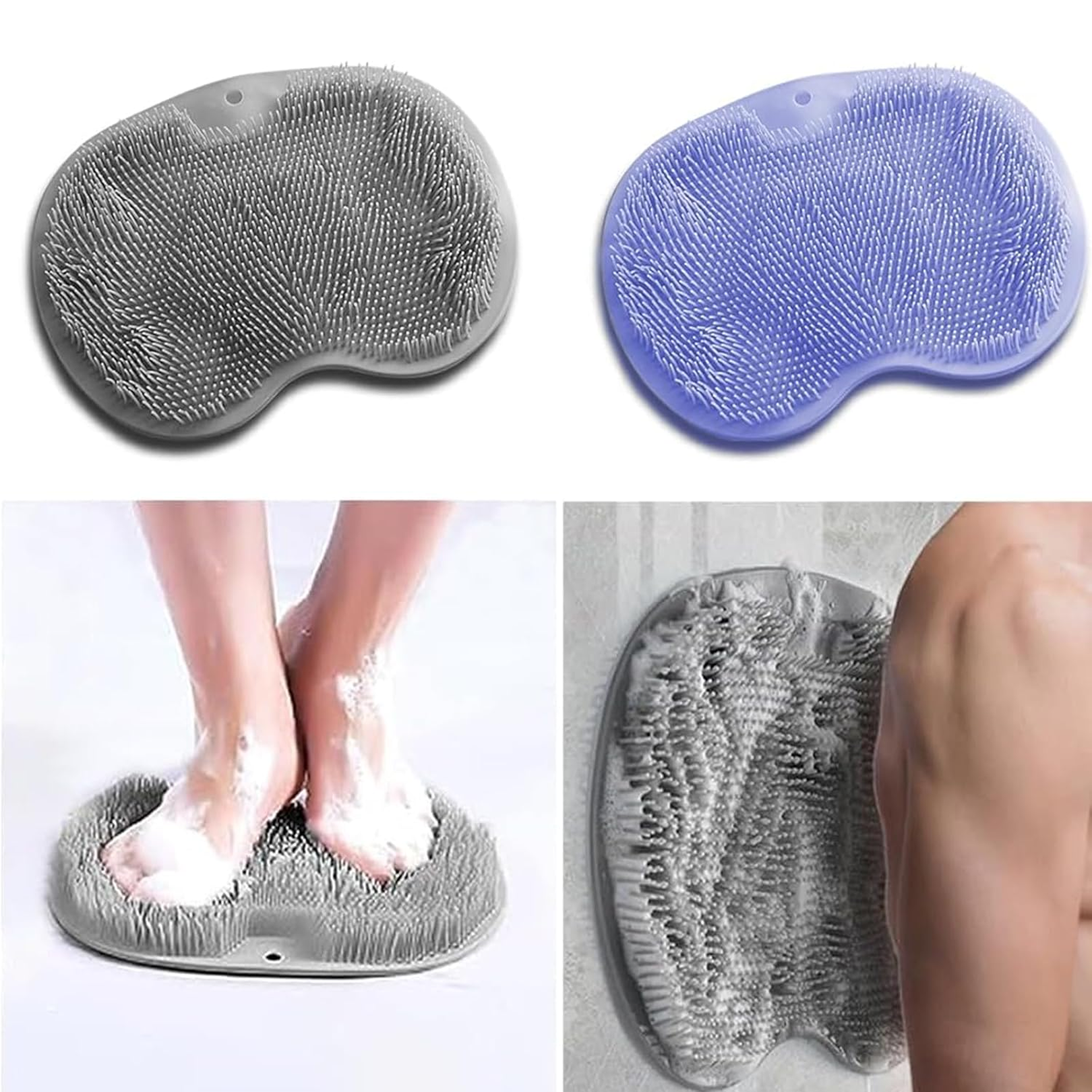 Silicone bath massage cushion with suction cups for back massage and foot exfoliating scrubber mat