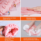 Close-up of durable silicone bristles on bath massage cushion foot scrubber mat