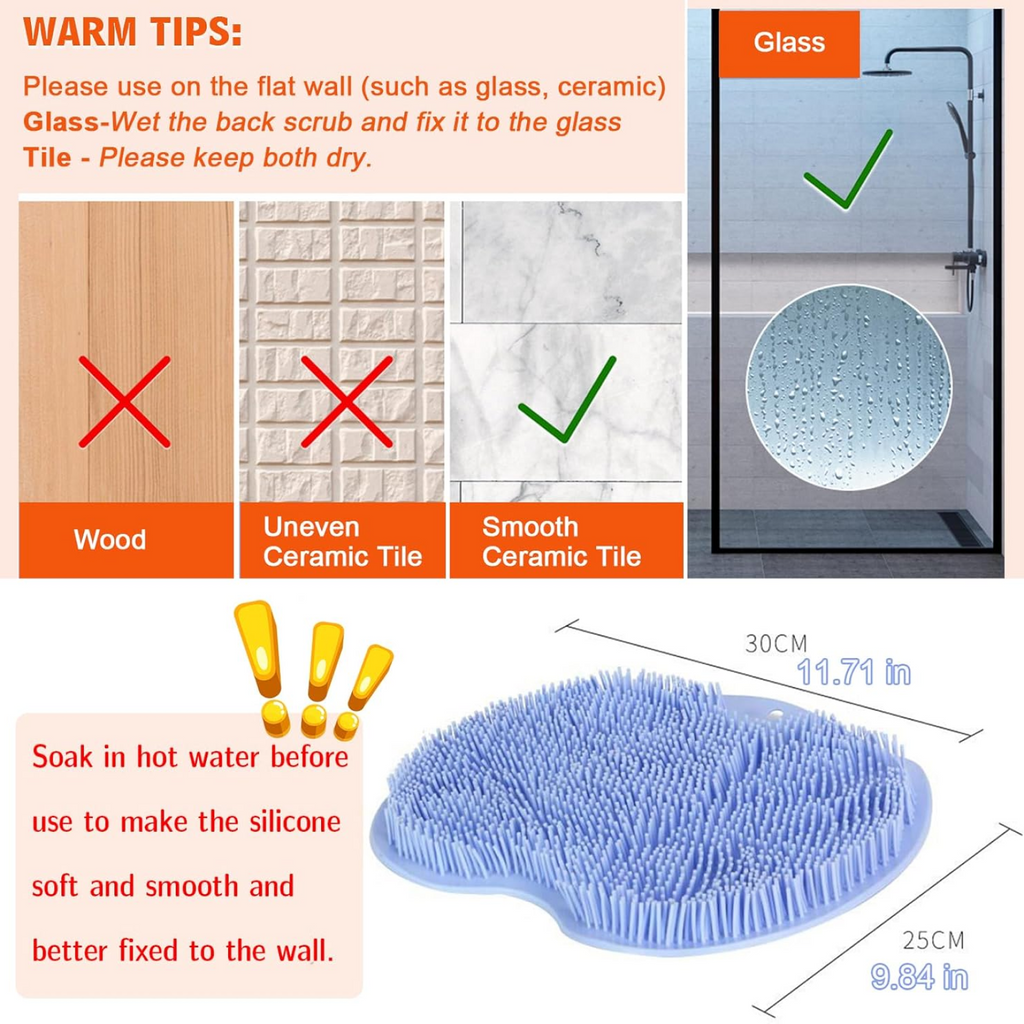 Anti-slip silicone bath massage cushion placed flat as foot scrubber mat