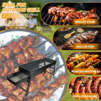 Delicious food cooking on a FirePot portable charcoal BBQ grill, highlighting the smoky flavour.