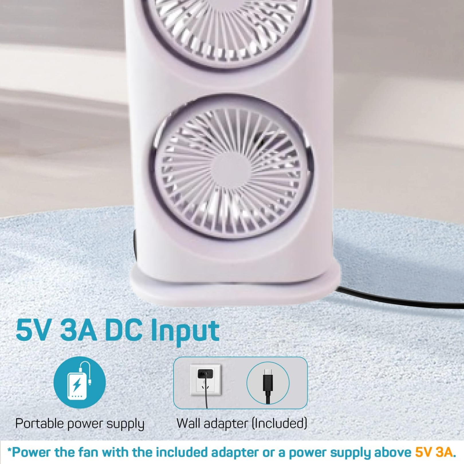 Detailed view of three spray heads and fan blades on charging fan