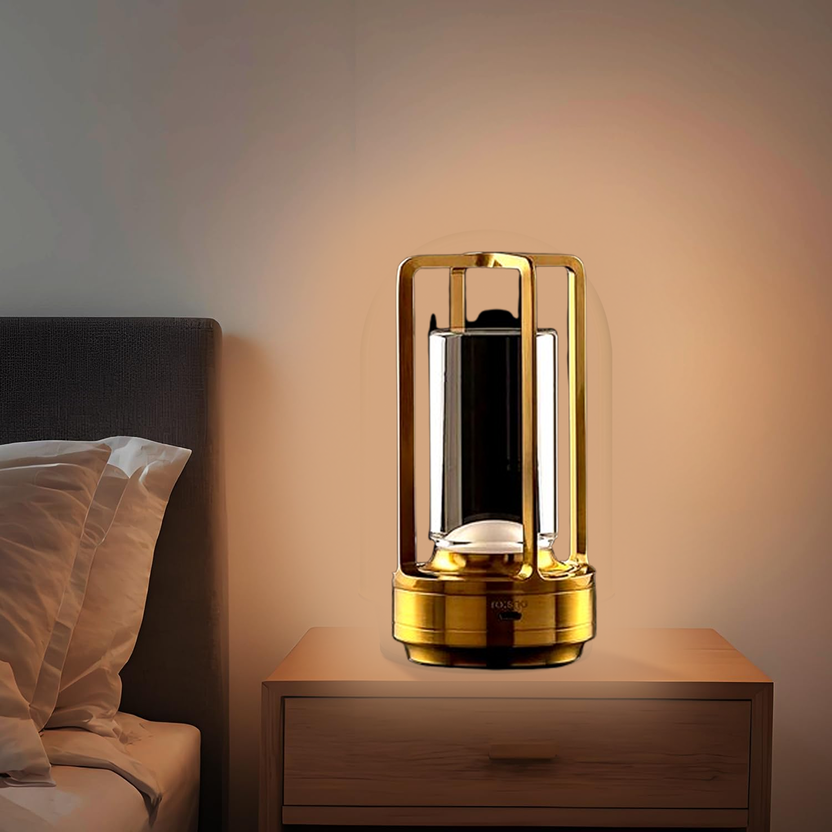 Crystal Table Lamp illuminated with a vibrant cool yellow 3-color light setting.