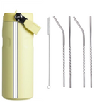 Reusable stainless steel straw in a refreshing glass of iced coffee, perfect for cold drinks.