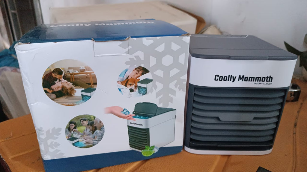Lifestyle shot of the portable air cooler in a modern setting.