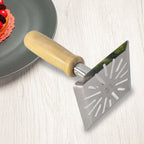 Stainless steel mesh head of potato masher with wooden grip for easy mashing