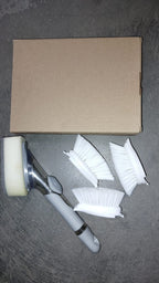 Versatile kitchen scrub brush cleaning tool with a convenient dispenser.