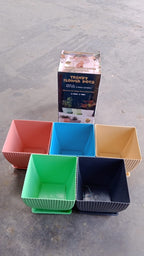 Multi-color square plastic flower pots set with drainage holes for healthy plants