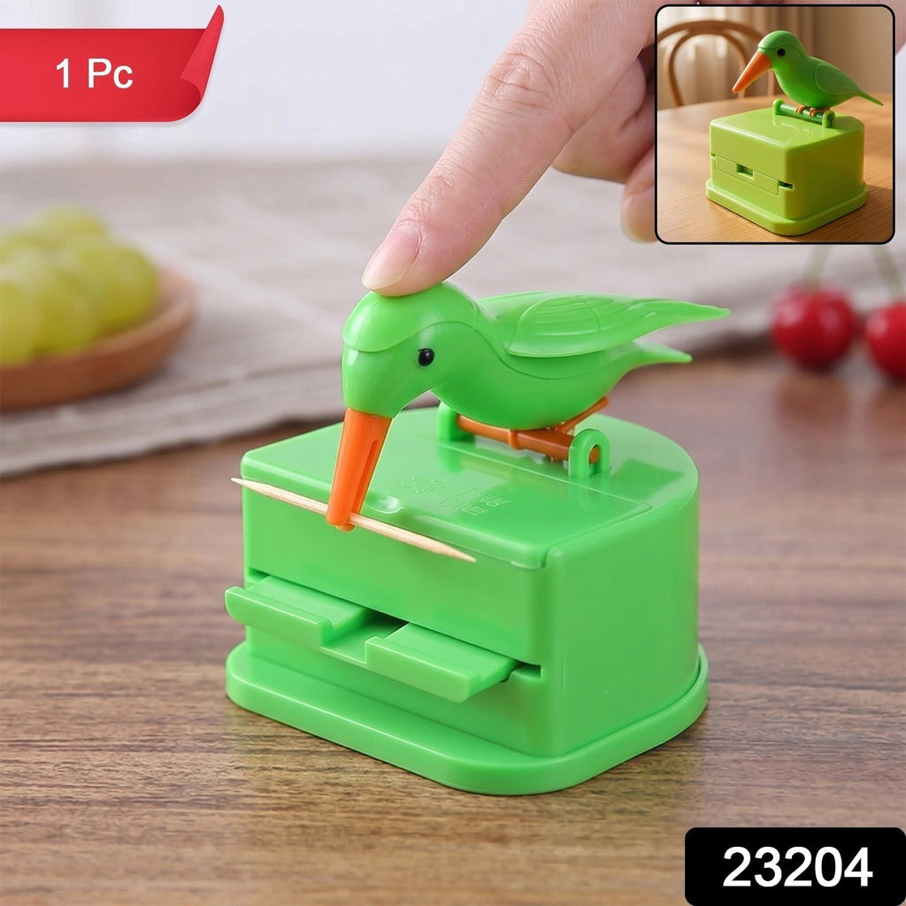 Stylish bird design toothpick holder with push mechanism