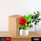 Full view of the VoltDesk artificial rose plant with its elegant pot.