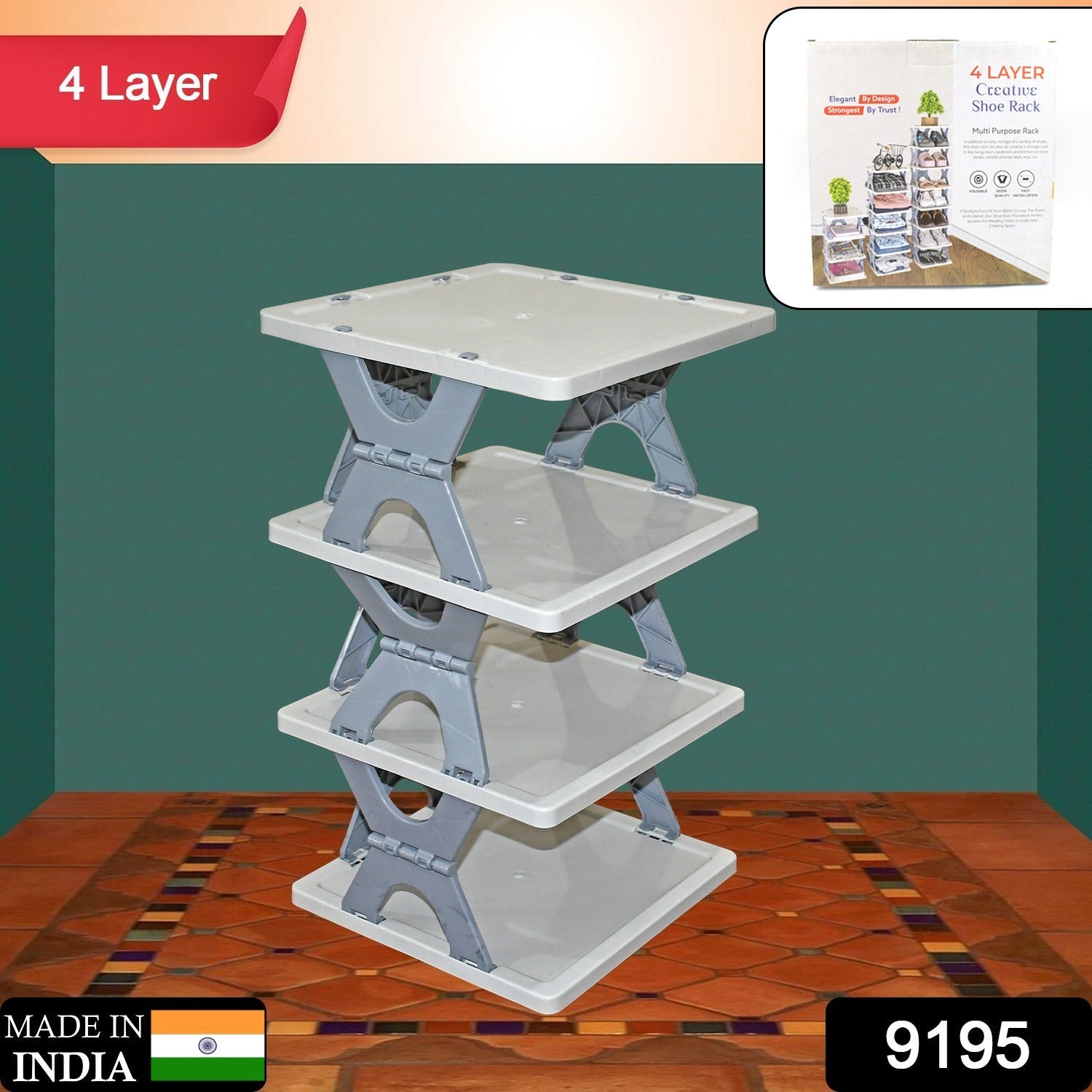Compact foldable shoe rack demonstrating its space-saving design and sturdy construction.