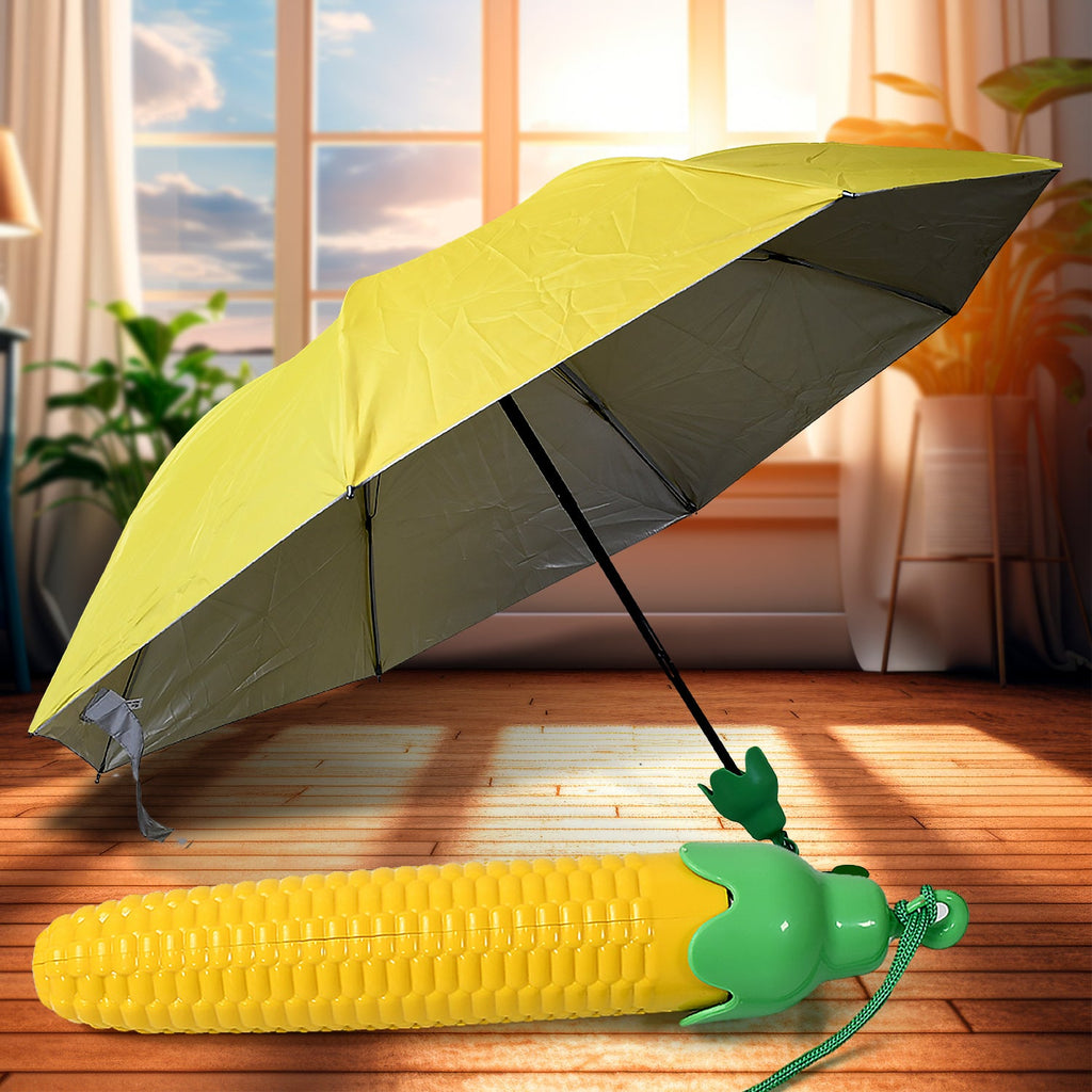 Compact vegetable shaped folding umbrella in its protective plastic case.