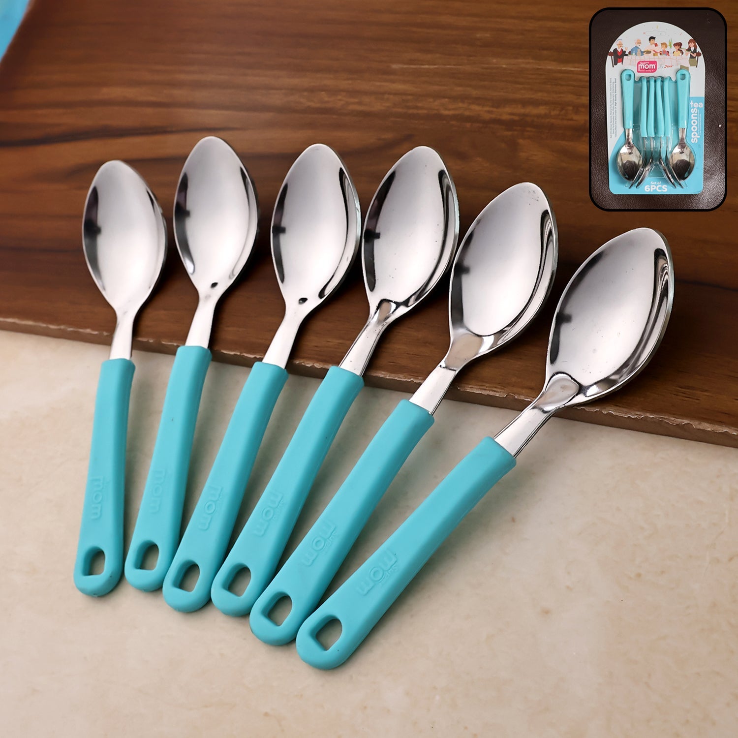 Stainless steel tea spoon set with ergonomic plastic handles
