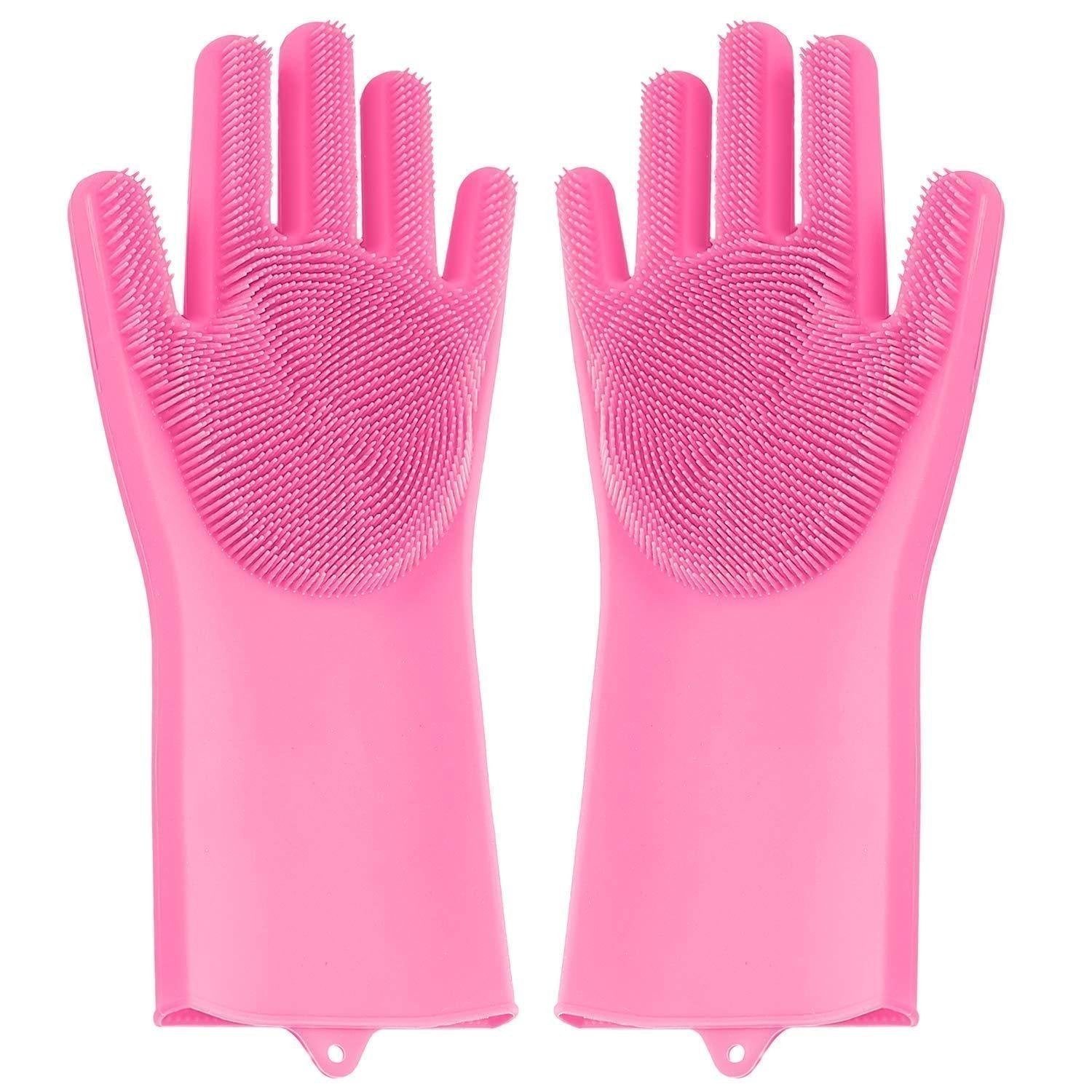 Vibrant multicolor silicone cleaning gloves for versatile home use.