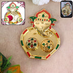 Ganesh Kumkum Box with decorative golden finish and twin containers