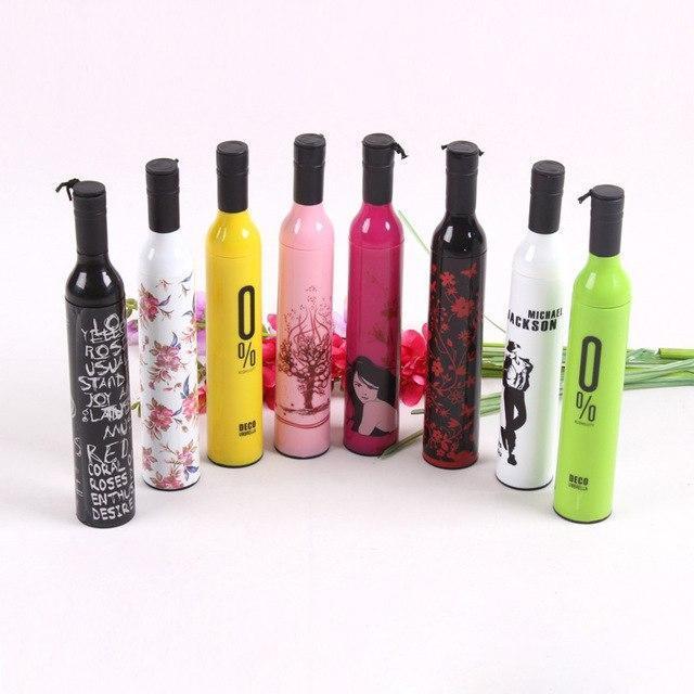 Side view of the DrizzlePro Wine Bottle Umbrella, partially open.