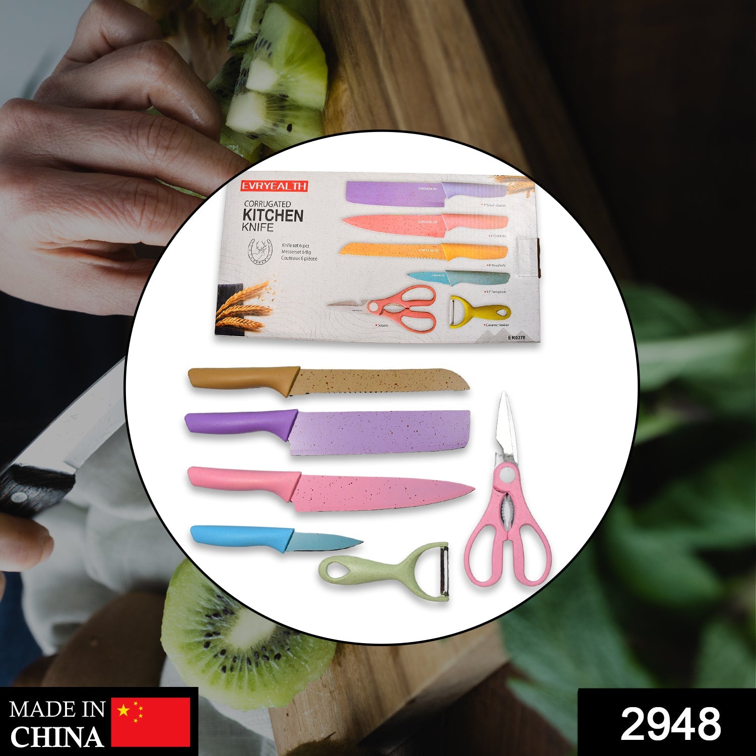 Close-up of sharp chef and bread knives from 6Pc Kitchen Knife Set