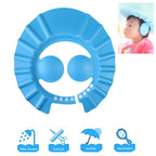 Baby shower cap in blue, adjustable for a snug and comfortable fit.