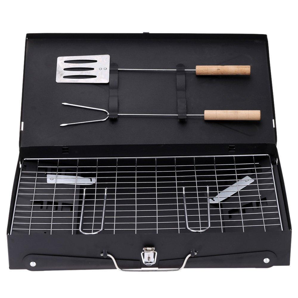 FirePot Portable Barbecue Grill in its compact briefcase style, ready for travel.