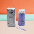 The 350ml Girl's Glass Water Bottle showcasing its glitter details and secure lid.