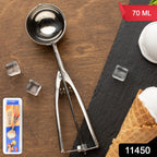 Heavy-duty stainless steel ice cream scoop with ergonomic handle