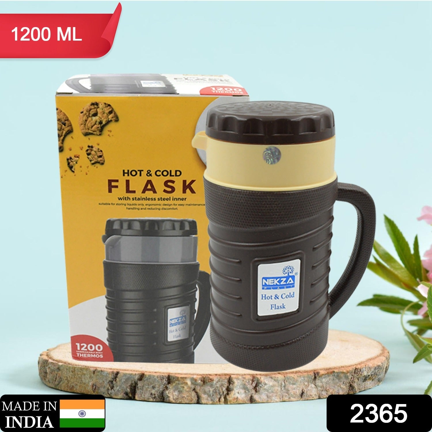 nekza Stainless Steel Thermos Flask in a vibrant red color, ready for use.