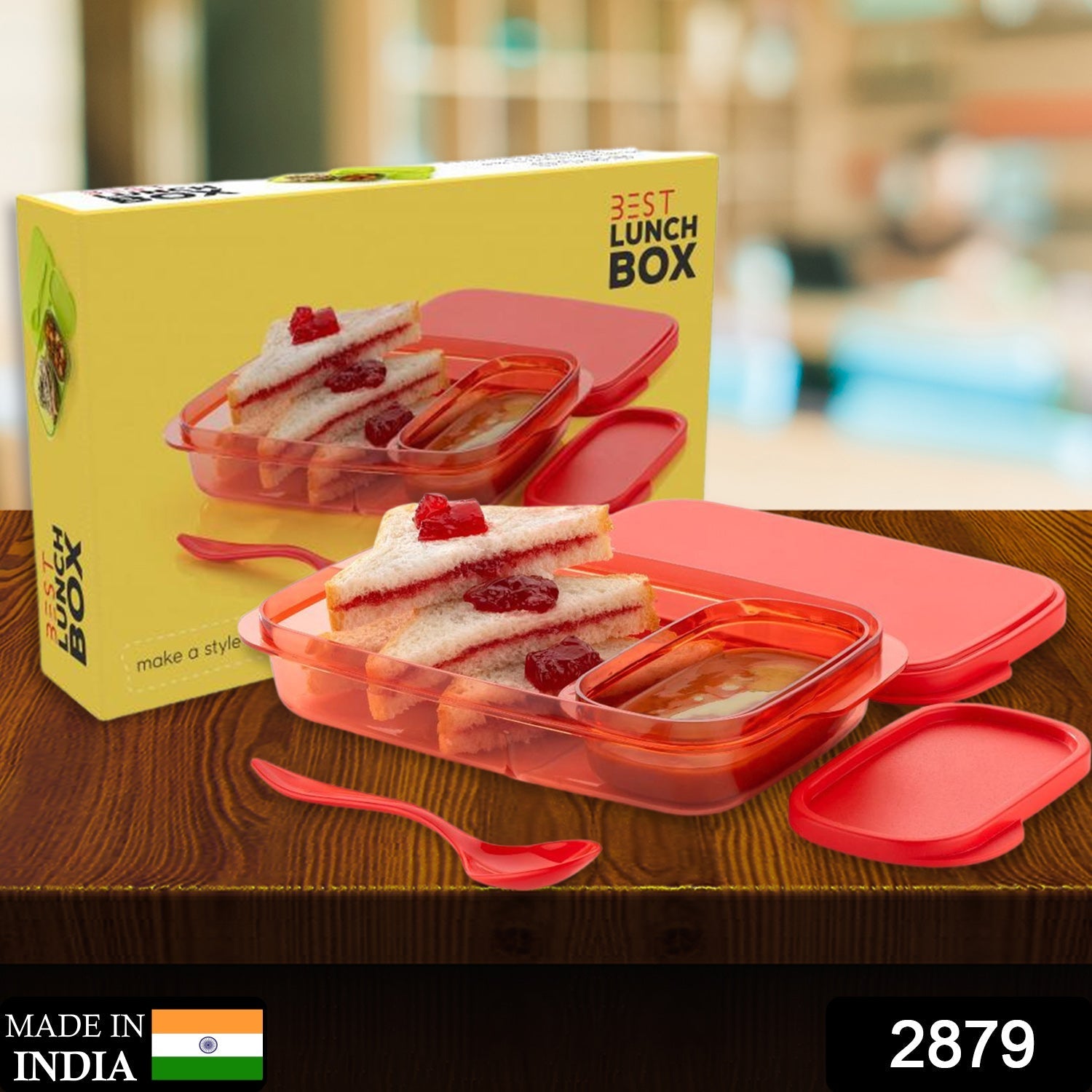 Open two-compartment lunch box showing separate food sections.