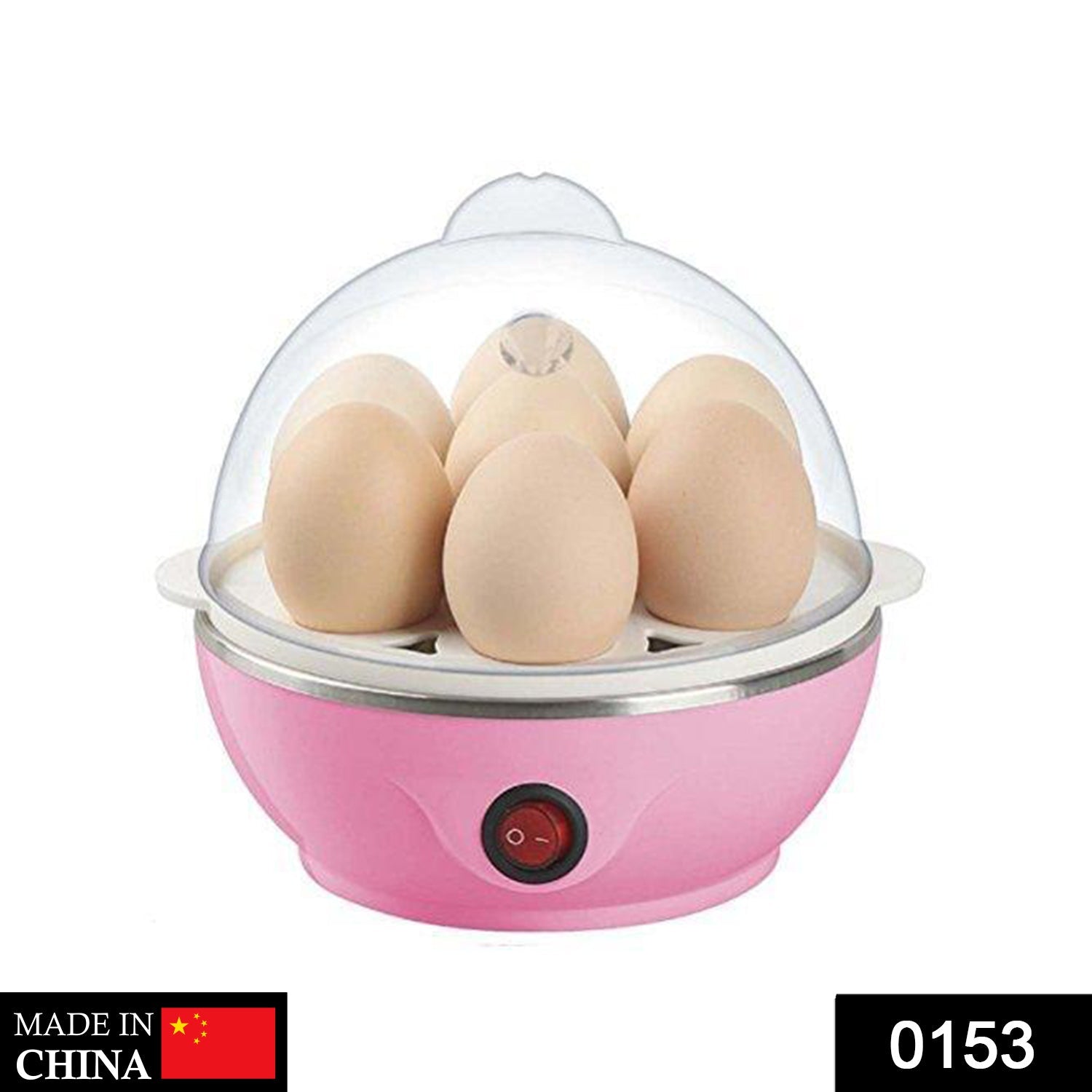 Components of the 1-layer electric egg cooker, including the base, tray, and lid.