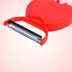 The apple shaped peeler folded for safe and compact storage.